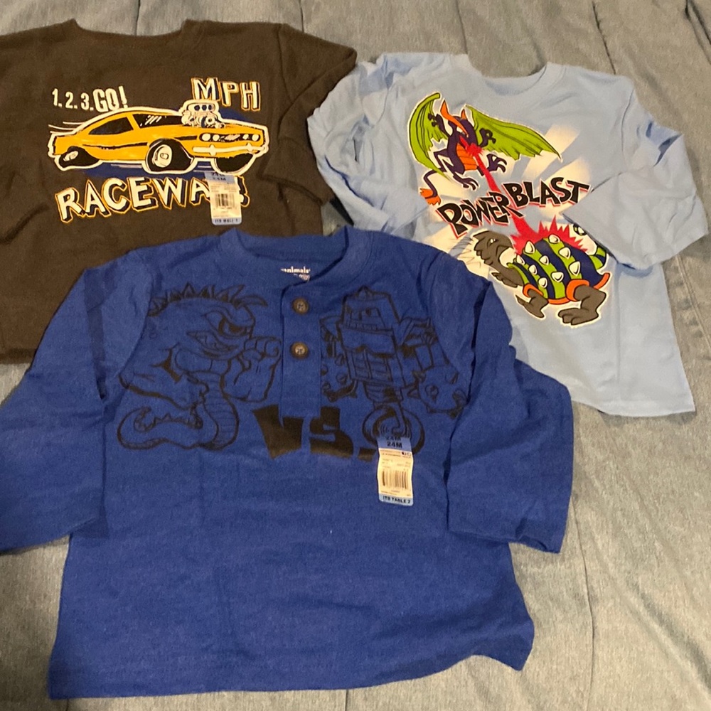 3 New NWT Garanimal 24 m boys shirts sweatshirt race car Dino shirt monster